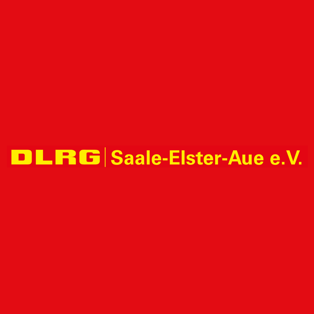 Logo DLRG Saale-Elster-Aue e.V. Logo der DLRG Saale-Elster-Aue: Vereinsname in Gelb vor rotem Hintegrund.