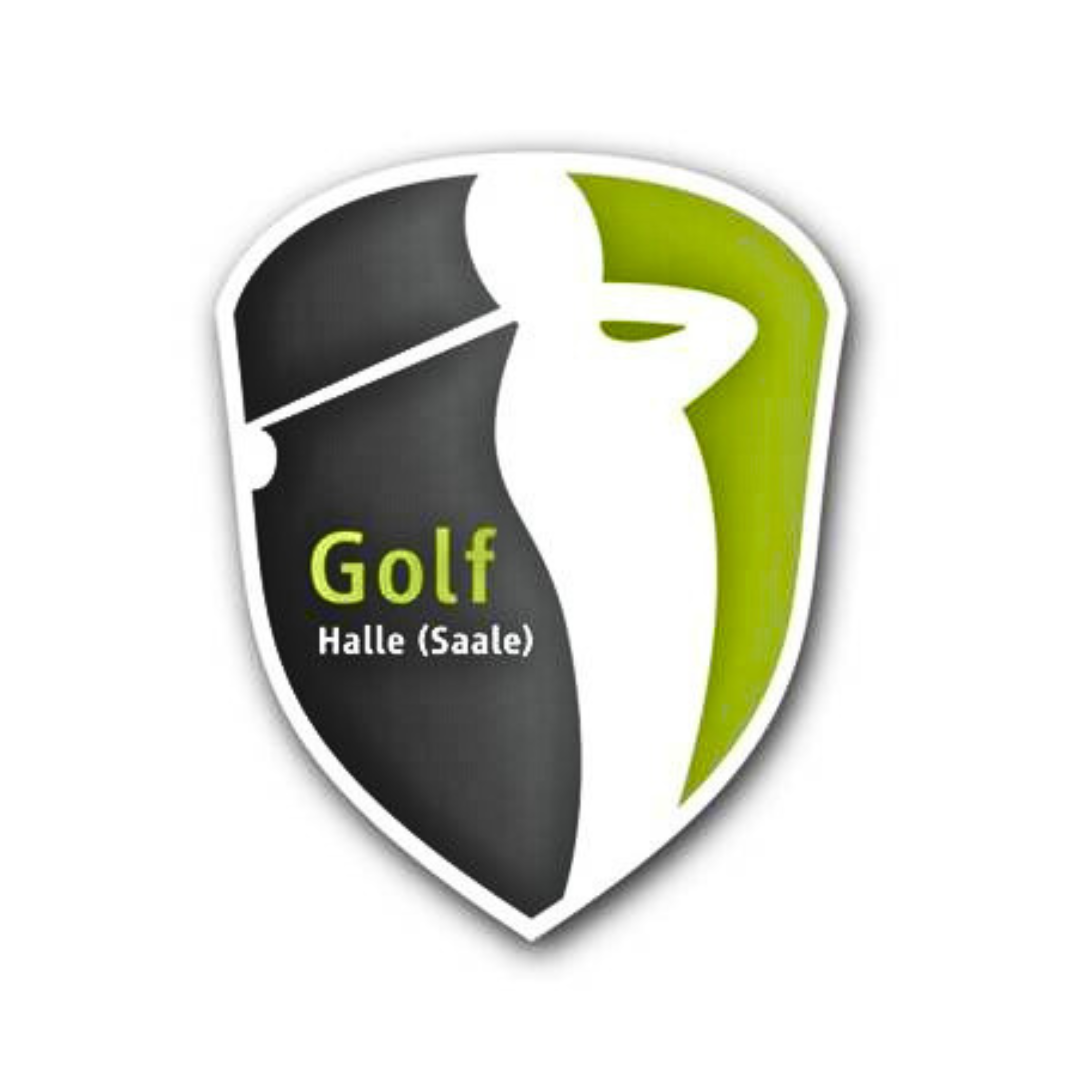 Logo des Golfclubs: In einem grün-schwarzem Wappen ist die Silhuoette eines Mannes zu sehen, der einen Golfschläger schwingt.