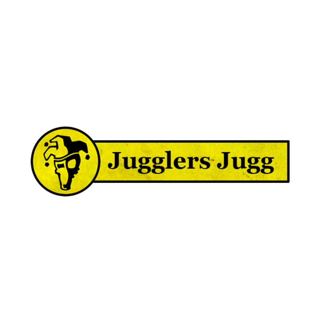 Logo der Jugger Halle: Ein Narrenkopf und der Vereinsname in Schwarz und Gelb.