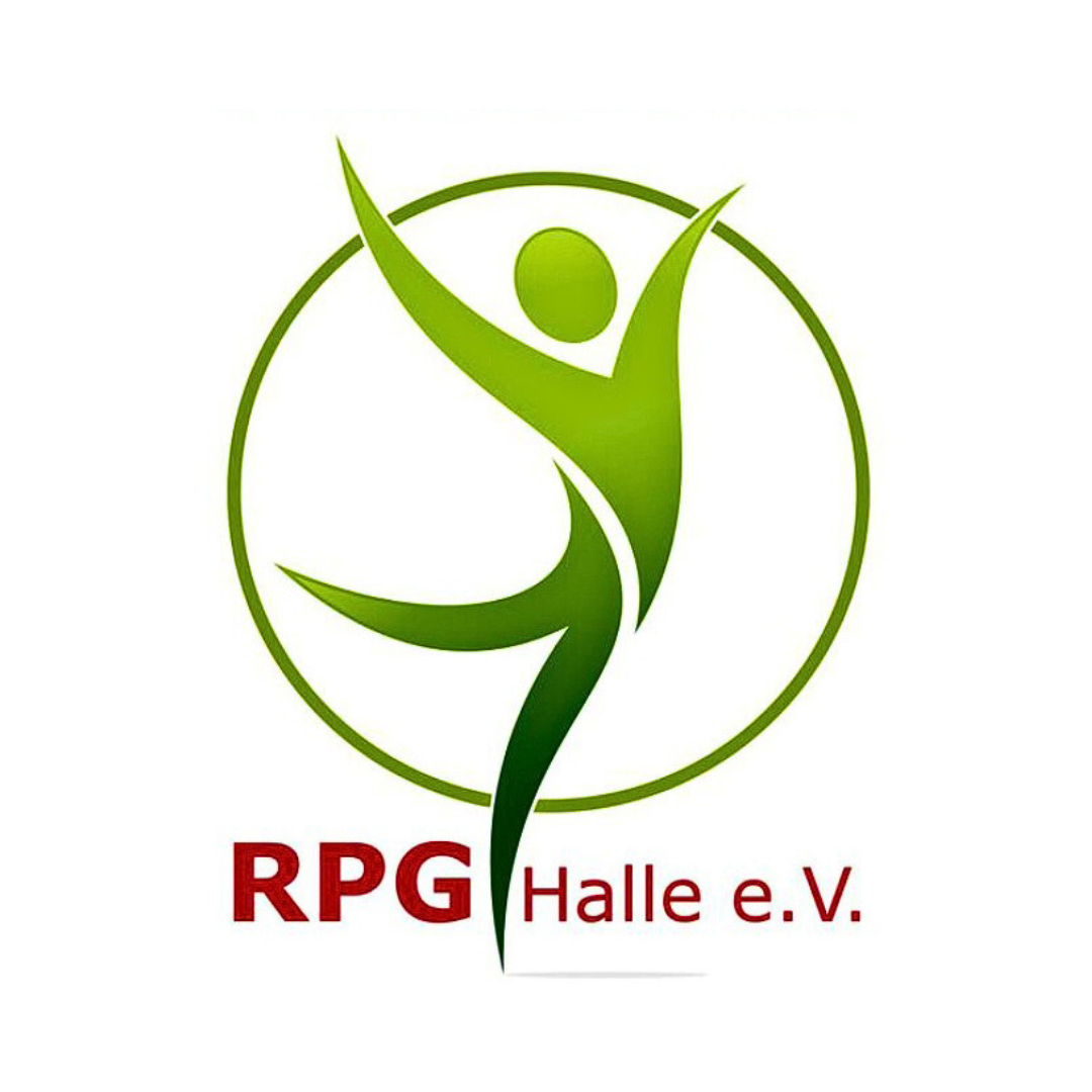 Logo RPG Halle e.V. Zu sehen ist das Logo von RPG: Ein grünes Männchen in einem grünen Kreis macht sportliche Bewegungen.