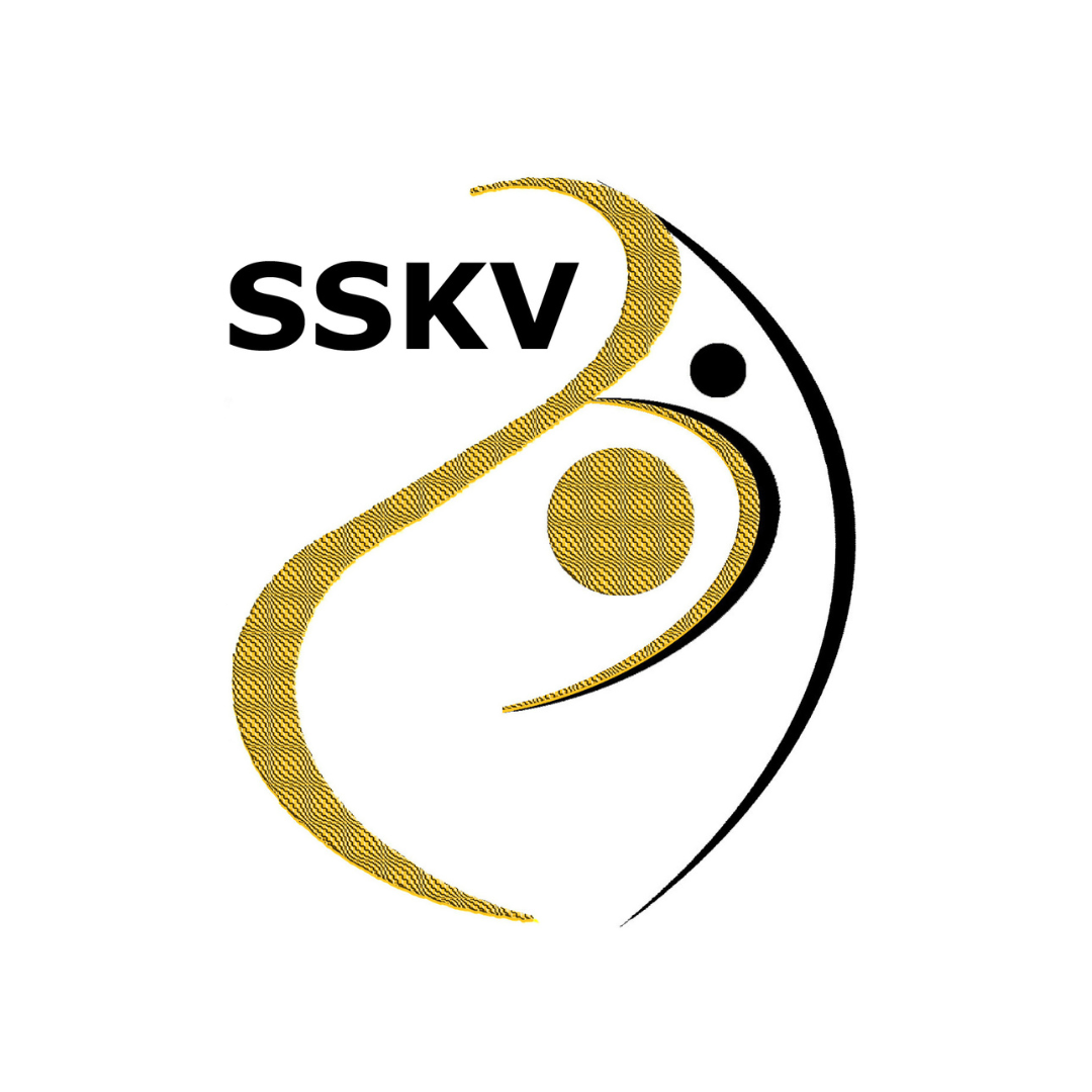 Zu sehen ist das Logo des SSKV: Goldene und schwarze abstrakte Linien bilden eine turnende Figur.