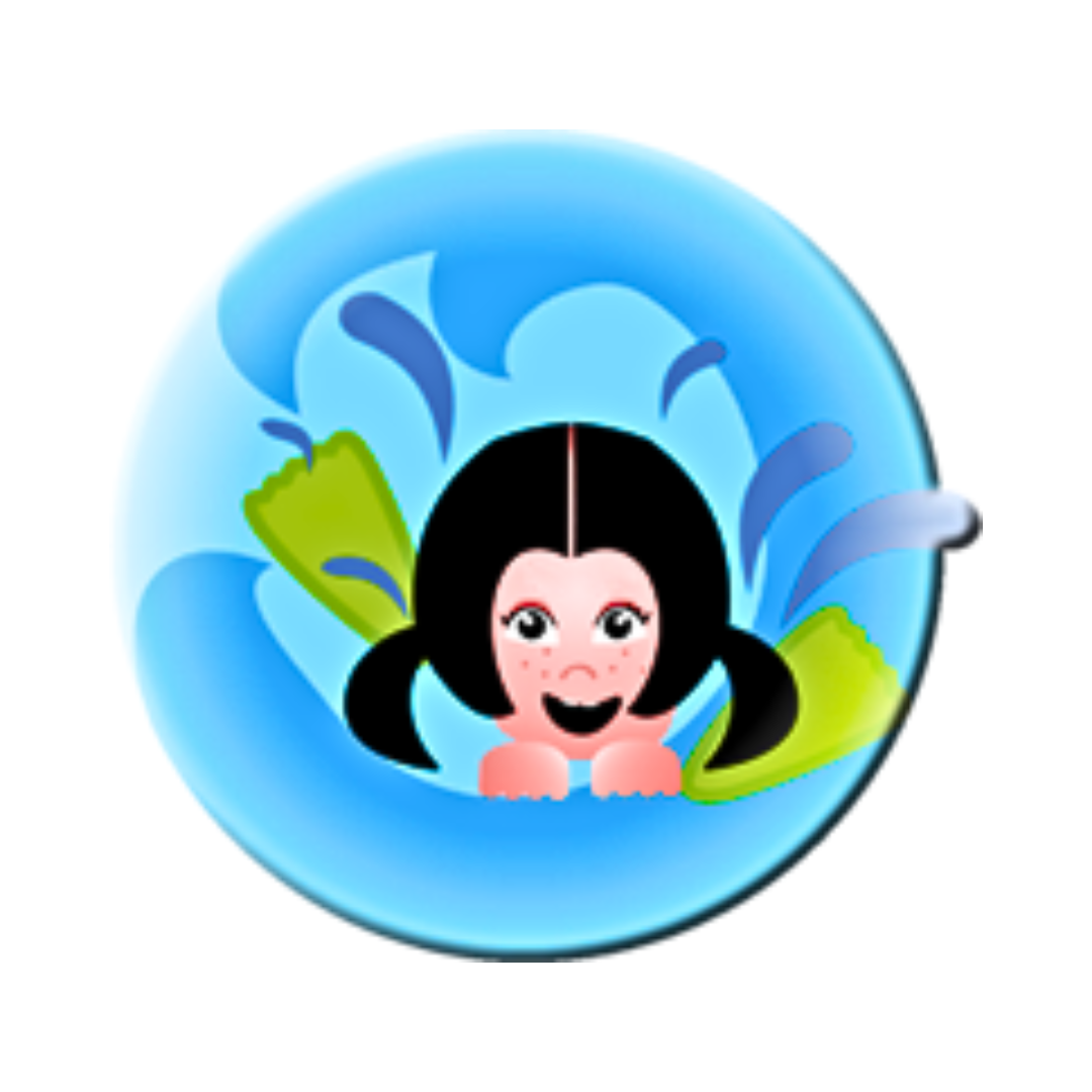 Logo Wasserflöhe Halle e.V. Logo der Wasserflöhe Halle: Ein dunkelhaariges Mädchen mit grünen Schwimmflossen im Wasser.