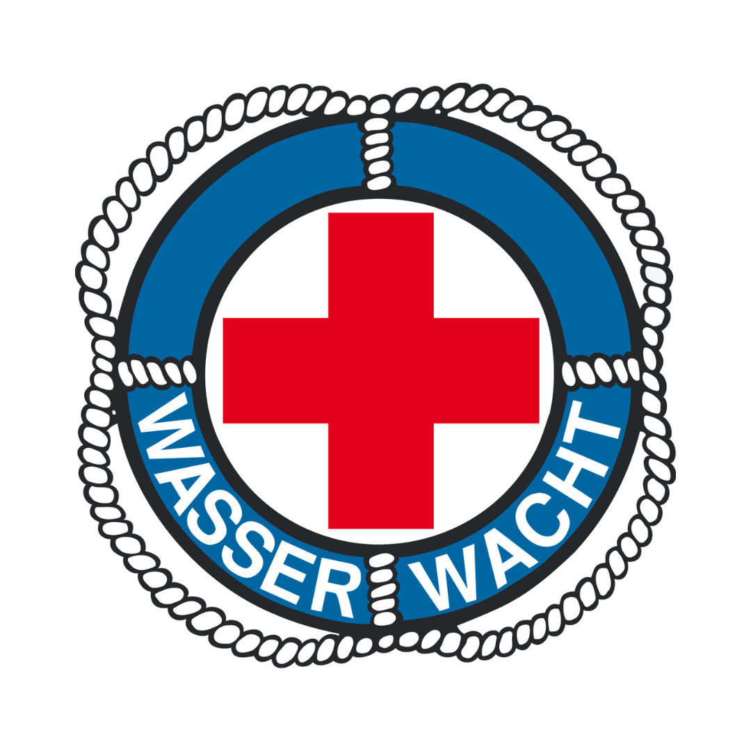 Logo des Vereins: Rotes Kreuz in einem blauen Rettungsring mit dem Vereinsnamen.