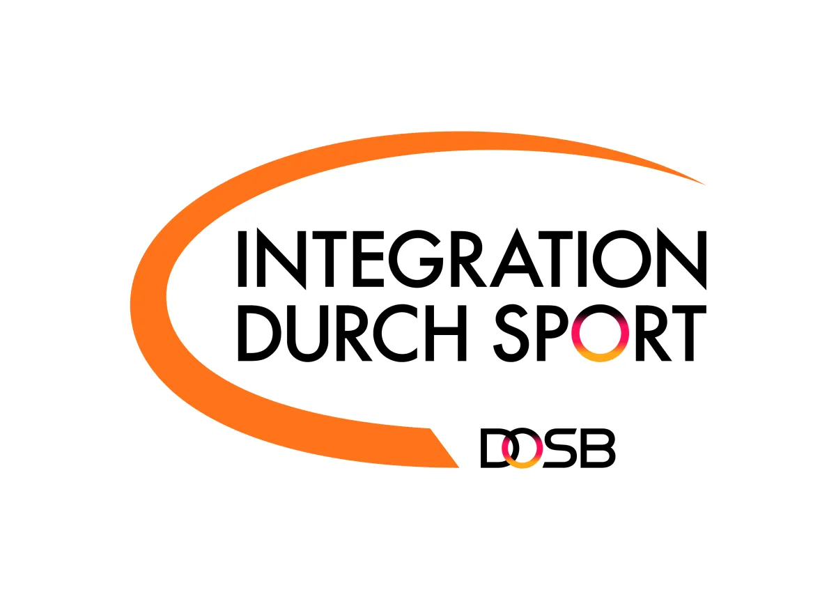 Logo Integration durch Sport: Name des Programms in orangenem Kringel.