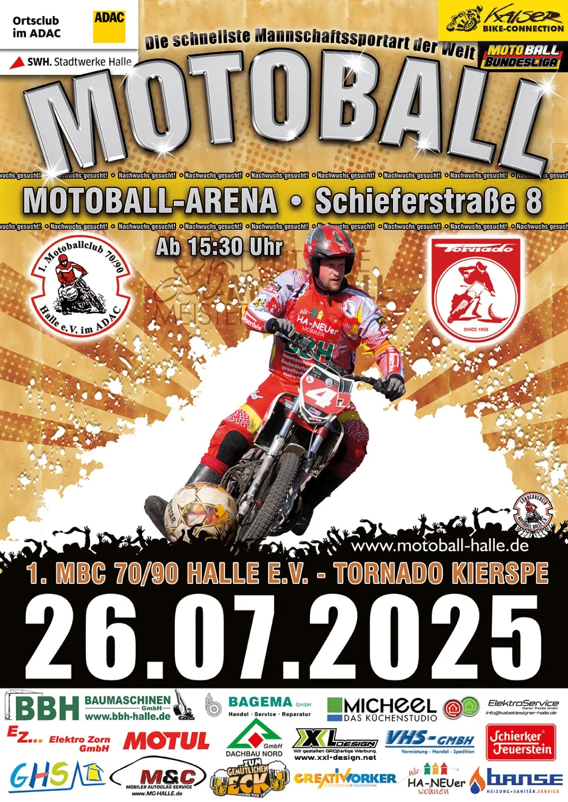 Motoballplakat 26.07. Plakat für das Motoballspiel am 26.07.2025