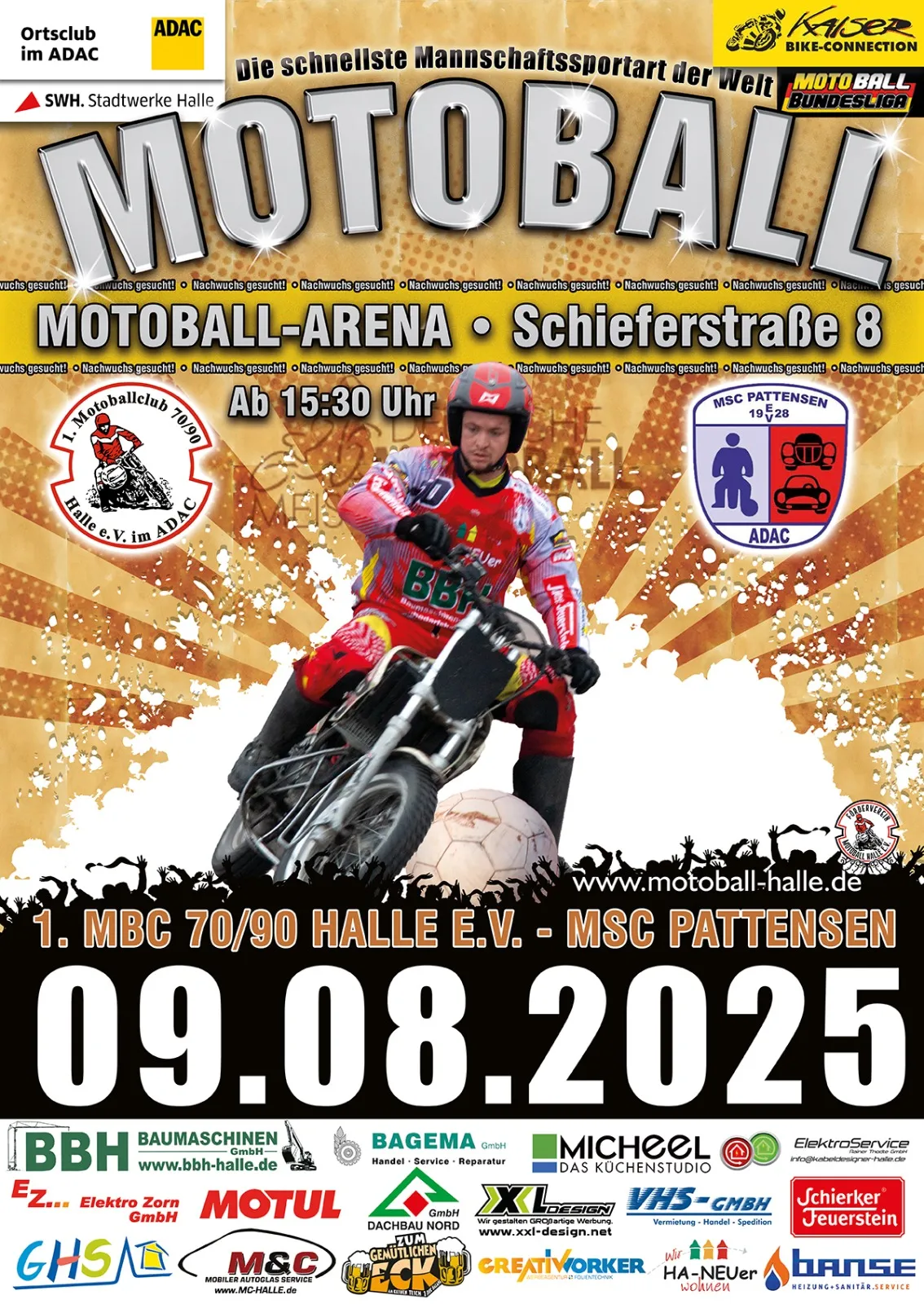 Werbeplakat für das Motoballspiel am 09.08.2025 Werbeplakat für das Motoballspiel am 09.08.2025