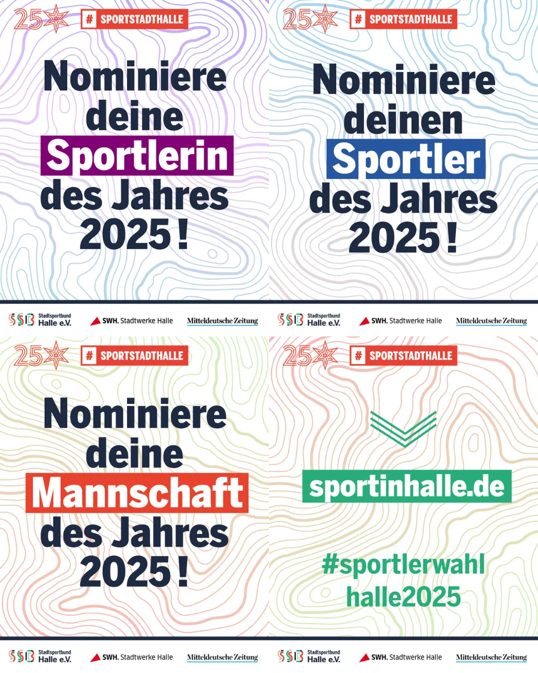Collage: Nominiere deine Sportlerin/ deinen Sportler/ deine  Mannschaft des Jahres 2025! www.sportinhalle.de