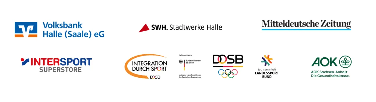 Mehrere Logos lokaler Unternehmen und Verb&auml;nde: Intersport, MZ, SWH, AOK, LSB, Volksbank