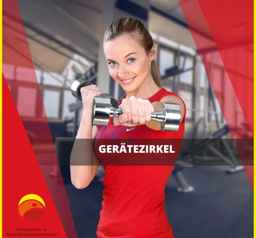 Eine Frau im roten Top reckt eine Hantel in die Kamera, die andere hat sie vor der Schulter.