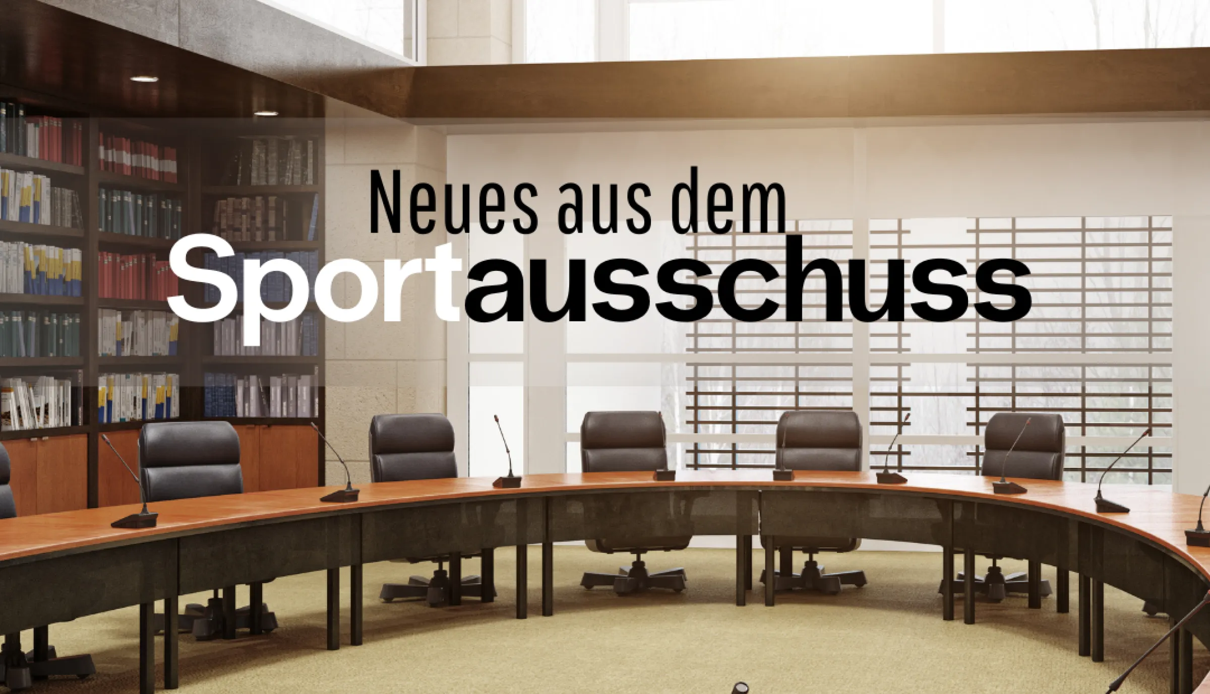 Leerer Plenarsaal mit Teasertext
