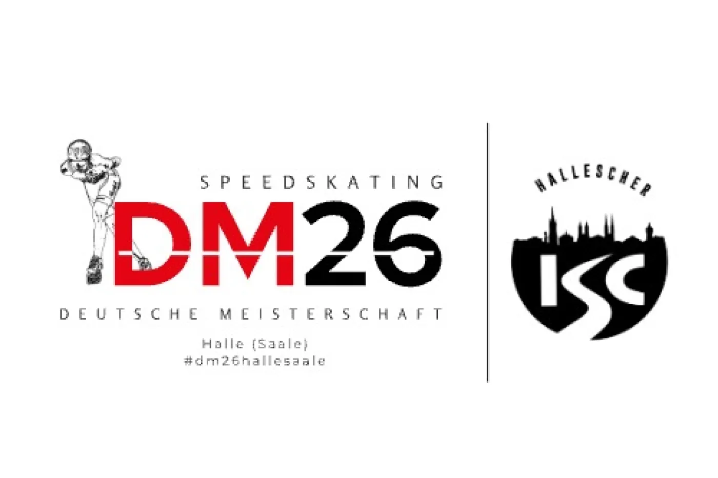 Logo des HISC und Schriftzug "Sppedskating-DM 26 Halle (Saale)"