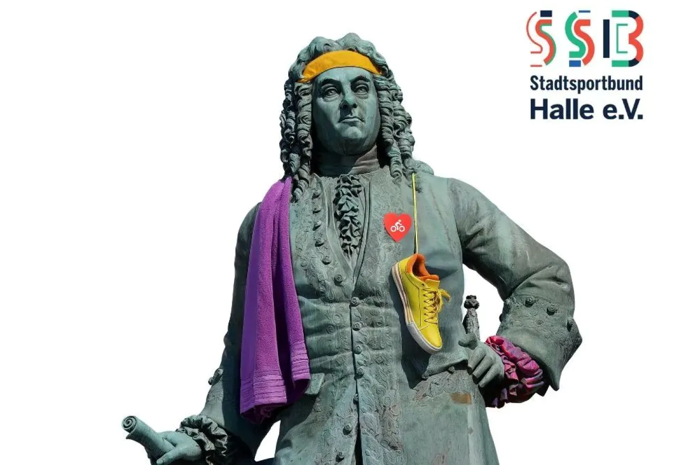 H&auml;ndeldenkmal sportlich gekleidet und SSB-Logo